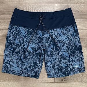 Fish Hippie Republic Board Shorts Blue Palm‎ Print Swim Shorts Size 32